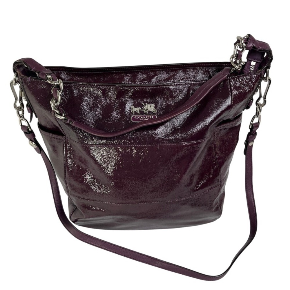 Coach‎ Burgundy Patent Leather Chain Hobo Convertible Shoulder Crossbody Bag